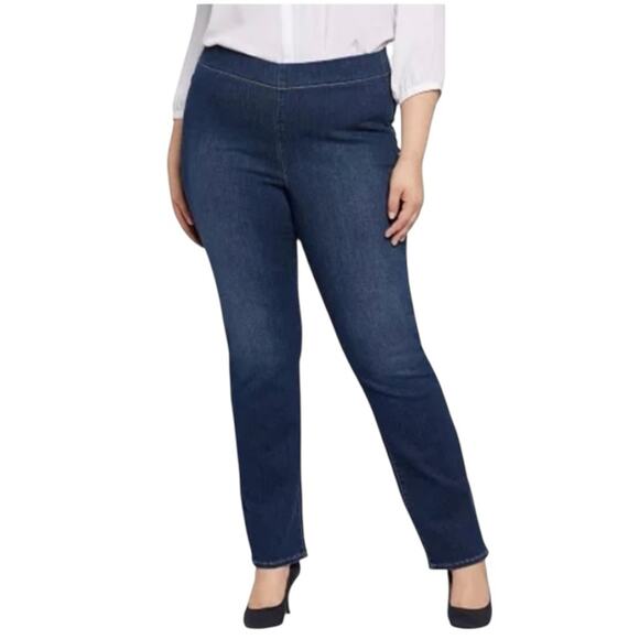 NYDJ Jeans Pull On High Rise Straight Leg Dark Wash Stretch Women’s Plus Size 1X - Picture 1 of 11